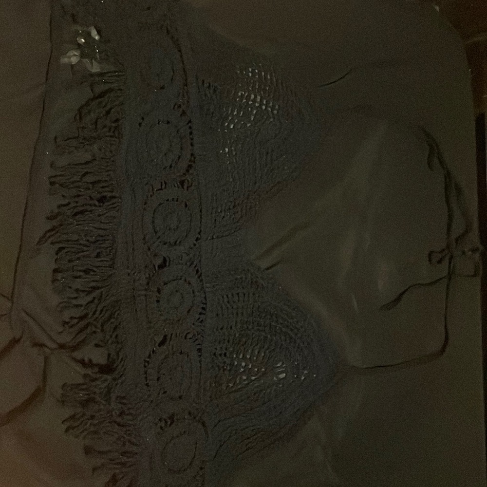 Black lace knit wear crop top tie top and back tie.